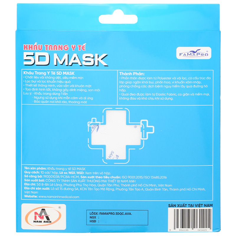 Hộp 10 cái khẩu trang y tế 5D FAMAPRO quai chun 3 lớp 2