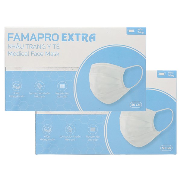 Combo 2 Hộp 50 Cái Khẩu Trang Y Tế Famapro Extra 4 Lớp