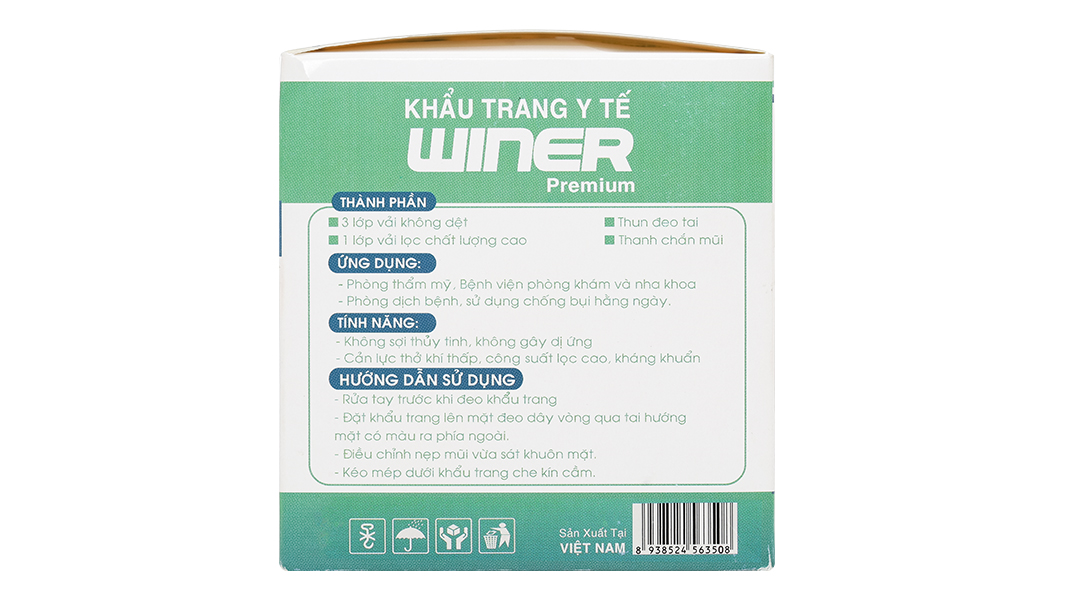 Khẩu trang y tế Winer 4 lớp màu trắng hộp 50 cái - 11