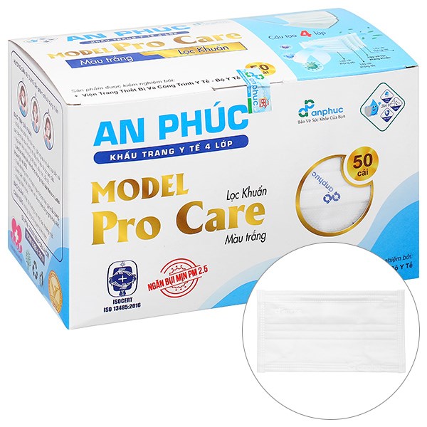 Khẩu trang y tế An Phúc 4 lớp màu trắng hộp 50 cái