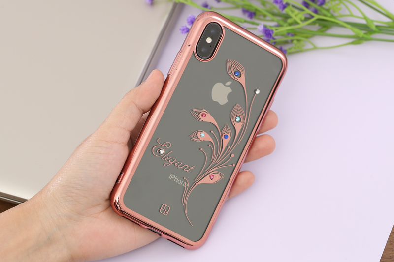 Ốp lưng iPhone X Nhựa dẻo Electro Crystal JM ROSE FEATHER