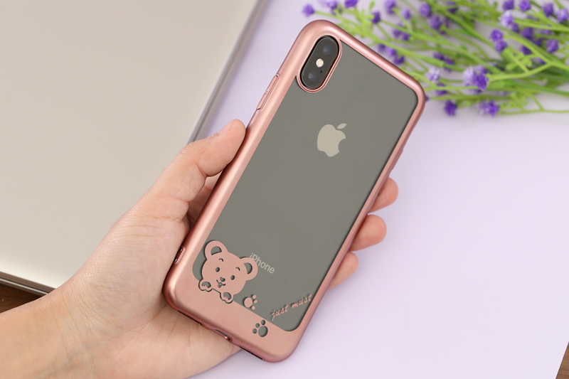 Ốp lưng iPhone X Nhựa dẻo Footprint JM ROSE Hình gấu