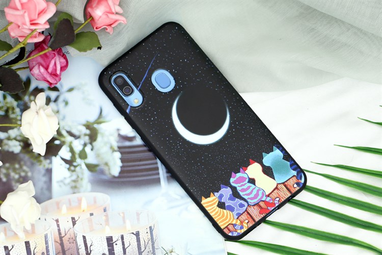 Ốp lưng Galaxy A30 Nhựa dẻo TPU PRINTING OSMIA CK190307 Trăng mèo Màu Đen