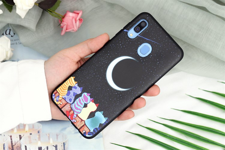 Ốp lưng Galaxy A30 Nhựa dẻo TPU PRINTING OSMIA CK190307 Trăng mèo Màu Đen