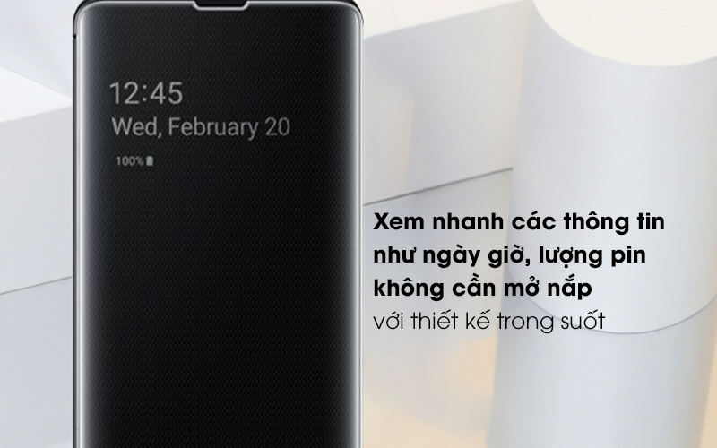 Bao da Samsung Galaxy S10 Plus Nắp gập Clear View Đen - Hiển thị ngày giờ, thông báo Bao da Samsung Galaxy S10 Plus Nắp gập Clear View Đen - Hiển thị ngày giờ, thông báo