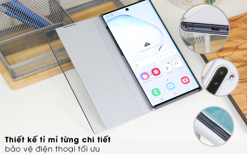 Bao da Samsung Galaxy Note 10 Clear View Bạc