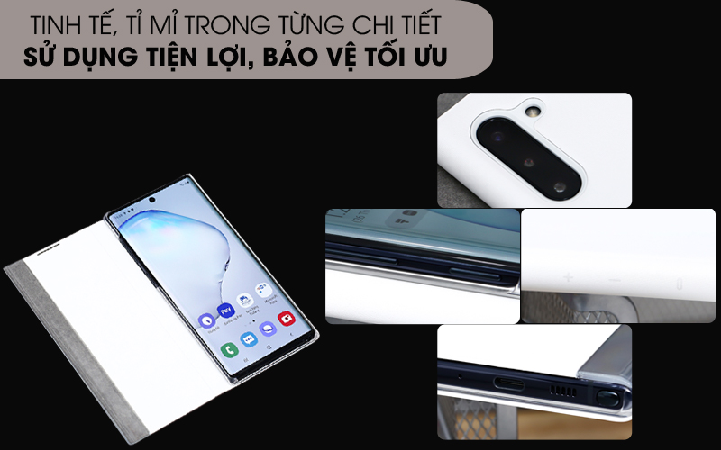 Bảo vệ toàn diện - Bao da Samsung Galaxy Note 10 Clear View Trắng
