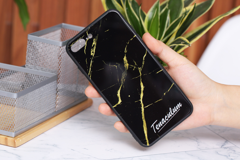 Ốp lưng iPhone 7/8+ cứng viền dẻo Tempered Glass COSANO SRM513 Vân
