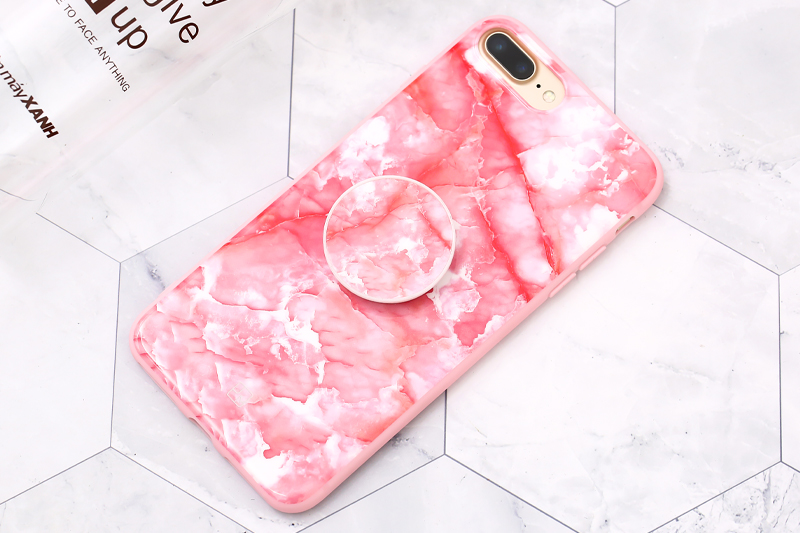 Ốp lưng iPhone 7/8+ Nhựa dẻo POPPY JM Vân đá hồng