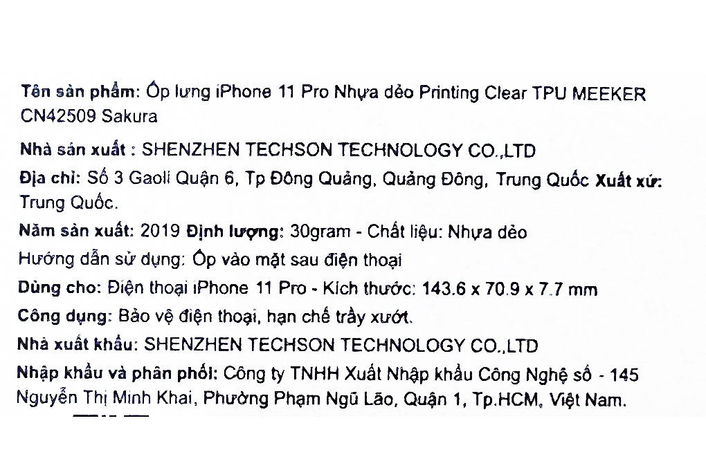 Ốp lưng iPhone 11 Pro Nhựa dẻo Printing Clear TPU MEEKER CN42509 Sakura