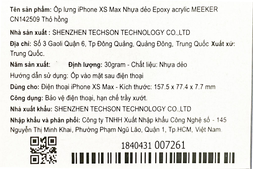 Ốp lưng iPhone XS Max Nhựa dẻo Epoxy acrylic MEEKER CN142509 Thỏ