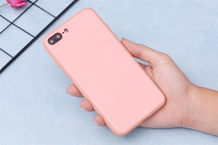 Ốp lưng iPhone 7 Plus/ 8 Plus Nhựa cứng viền dẻo Tempered Glass silk OSMIA Màu Hồng