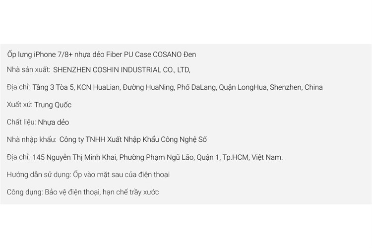 Ốp lưng iPhone 7 Plus/ 8 Plus Nhựa dẻo Fiber PU Case COSANO Màu Đen