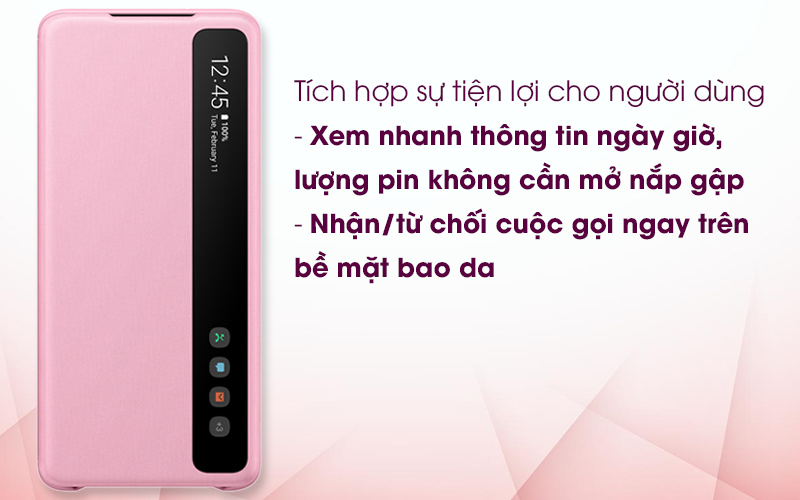 Bao da Galaxy S20 nắp gập Clear View Samsung Hồng - Tiện dụng Bao da Galaxy S20 nắp gập Clear View Samsung Hồng - Tiện dụng