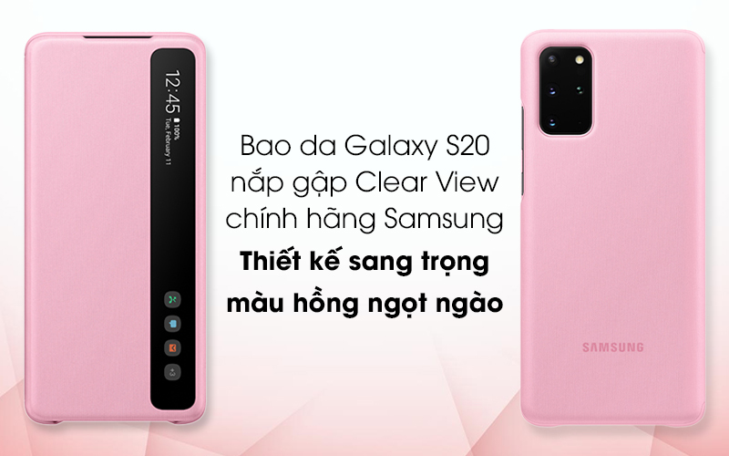 Bao da Galaxy S20 nắp gập Clear View Samsung Hồng Bao da Galaxy S20 nắp gập Clear View Samsung Hồng