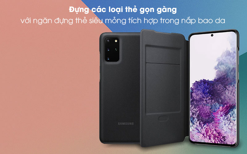 Bao da Galaxy S20 nắp gập LED View Samsung Đen -Khe thẻ Bao da Galaxy S20 nắp gập LED View Samsung Đen -Khe thẻ