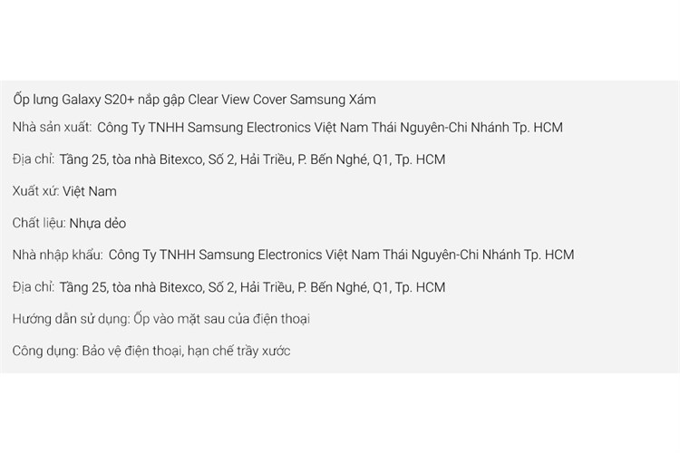 Bao da nắp gập Galaxy S20+ Clear View Cover Samsung Chính hãng Màu Xám