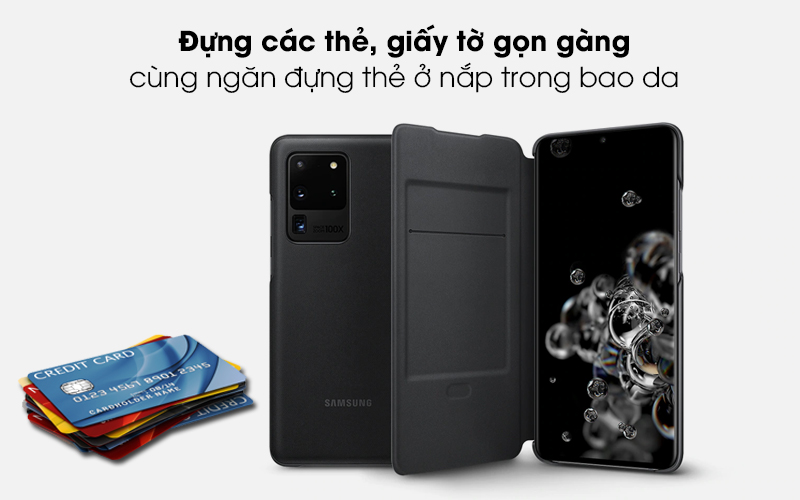 Bao da Galaxy S20 Ultra nắp gập LED View Cover Samsung Đen - Đựng các thẻ giấy tờ nhỏ gọn gàng Bao da Galaxy S20 Ultra nắp gập LED View Cover Samsung Đen - Đựng các thẻ giấy tờ nhỏ gọn gàng