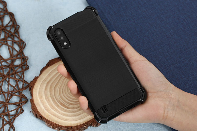 Ốp lưng Galaxy A01 Nhựa dẻo Carbon Fiber Grain TPU COSANO