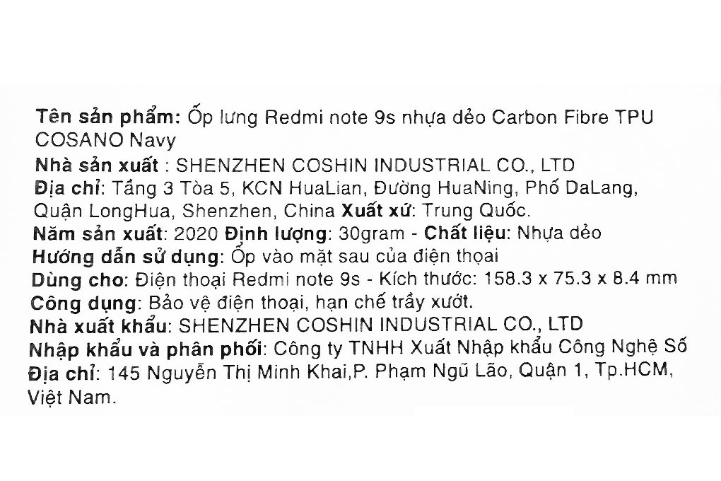 Ốp lưng Redmi Note 9s Nhựa dẻo Carbon Fibre TPU COSANO