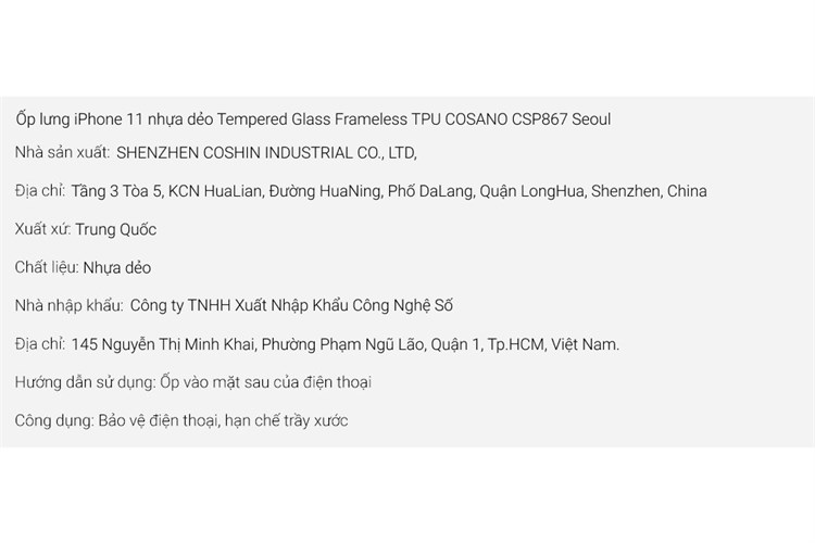 Ốp lưng iPhone 11 Nhựa dẻo Tempered Glass Frameless TPU COSANO CSP867 Seoul Màu Đen