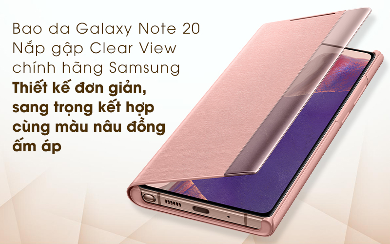 Bao Da Galaxy Note 20 Samsung Nắp Gập Clear View Nâu Đồng
