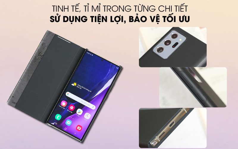 Tỉ mỉ, tinh tế - Bao da Galaxy Note 20 Ultra Samsung Nắp gập Clear View Đen
