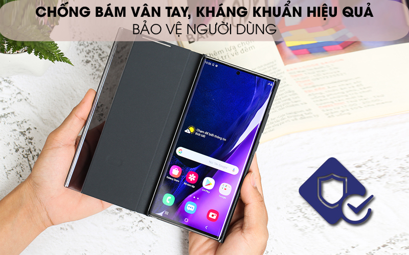 Kháng khuẩn - Bao da Galaxy Note 20 Ultra Samsung Nắp gập Clear View Đen