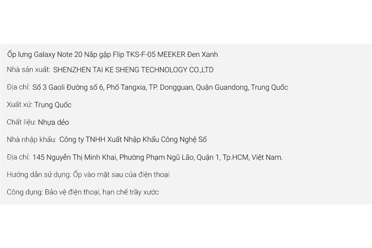 Ốp lưng Galaxy Note 20 Nắp gập Flip TKS-F-05 MEEKER Màu Xanh đen