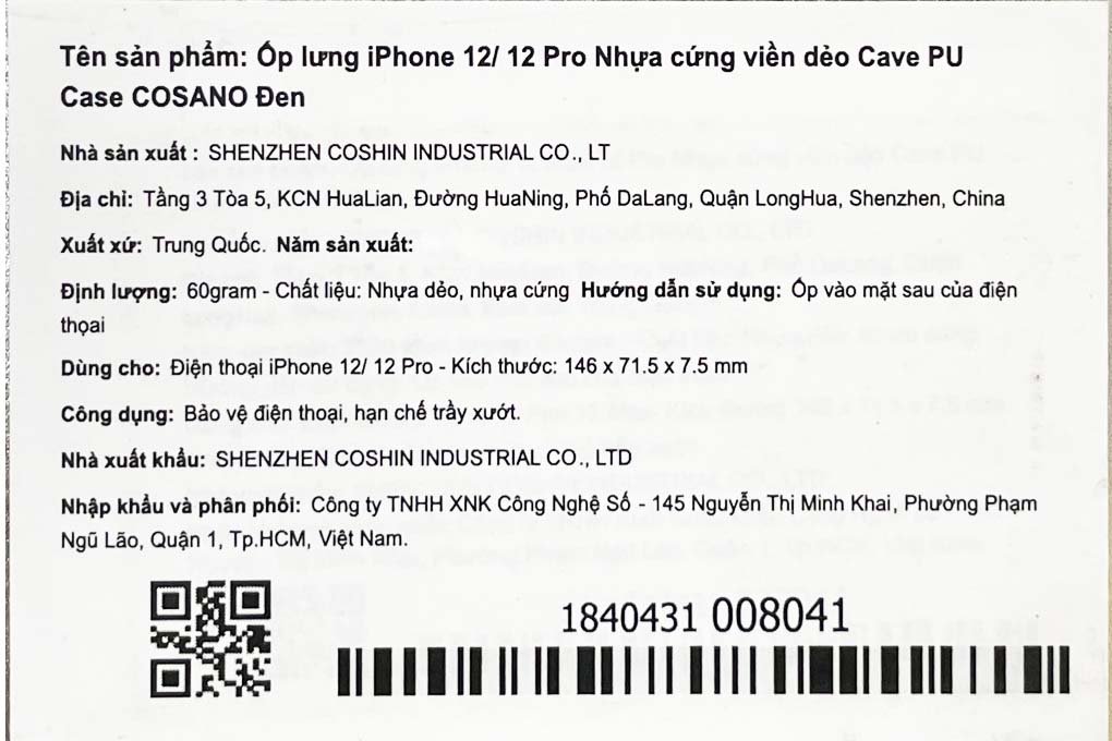 Ốp lưng iPhone 12/ 12 Pro Nhựa cứng viền dẻo Cave PU Case COSANO