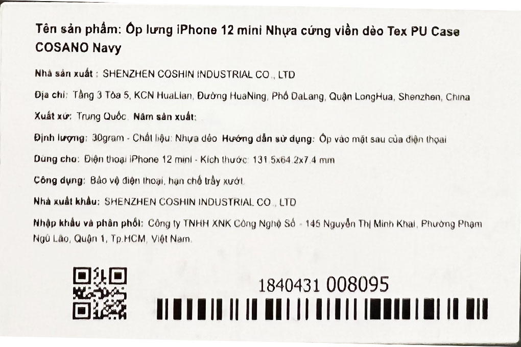 Ốp lưng iPhone 12 mini Nhựa cứng viền dẻo Tex PU Case COSANO