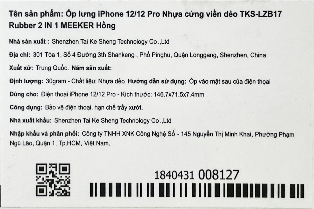 Ốp lưng iPhone 12/12 Pro Nhựa cứng viền dẻo TKS-LZB17 Rubber 2 IN 1 MEEKER