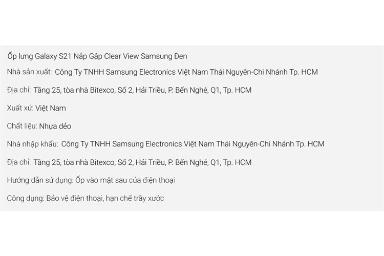 Bao da nắp gập Galaxy S21 Clear View Samsung Chính hãng Màu Đen