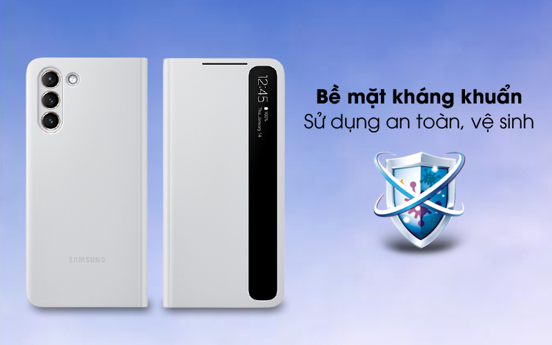 Kháng khuẩn bề mặt - Bao da Galaxy S21 Nắp Gập Clear View Samsung Xám