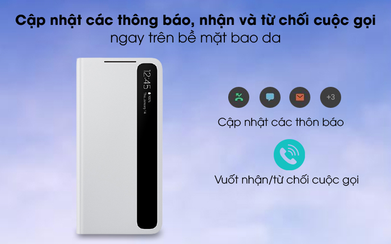Thông minh, tiện dụng - Bao da Galaxy S21 Nắp Gập Clear View Samsung Xám