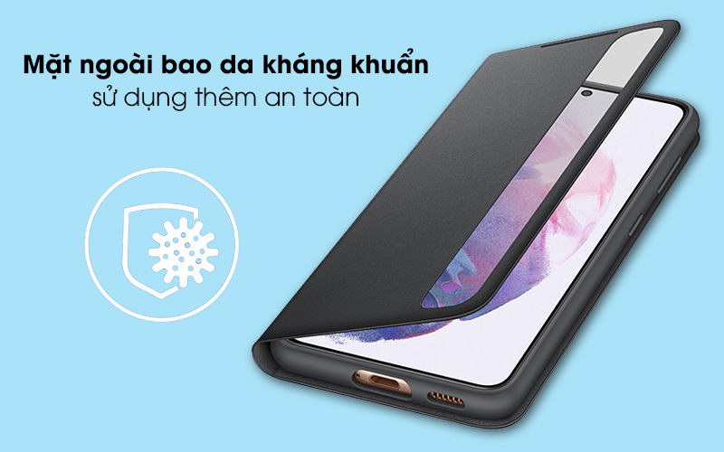 Bao da Galaxy S21 Plus Nắp Gập Clear View Samsung Đen - Sử dụng thêm an toàn với lớp kháng khuẩn ở mặt ngoài bao da