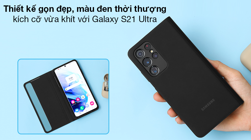 Bao da Galaxy S21 Ultra Nắp Gập Clear View kèm S-Pen Samsung Đen - Tông màu đen thời thượng, thiết kế đơn giản, tinh xảo
