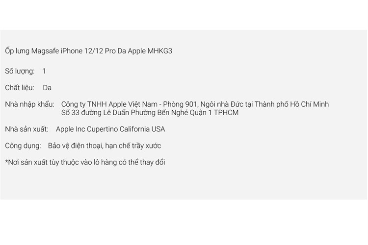 Ốp lưng Magsafe iPhone 12/12 Pro Da Apple MHKG3 Chính hãng Màu Đen