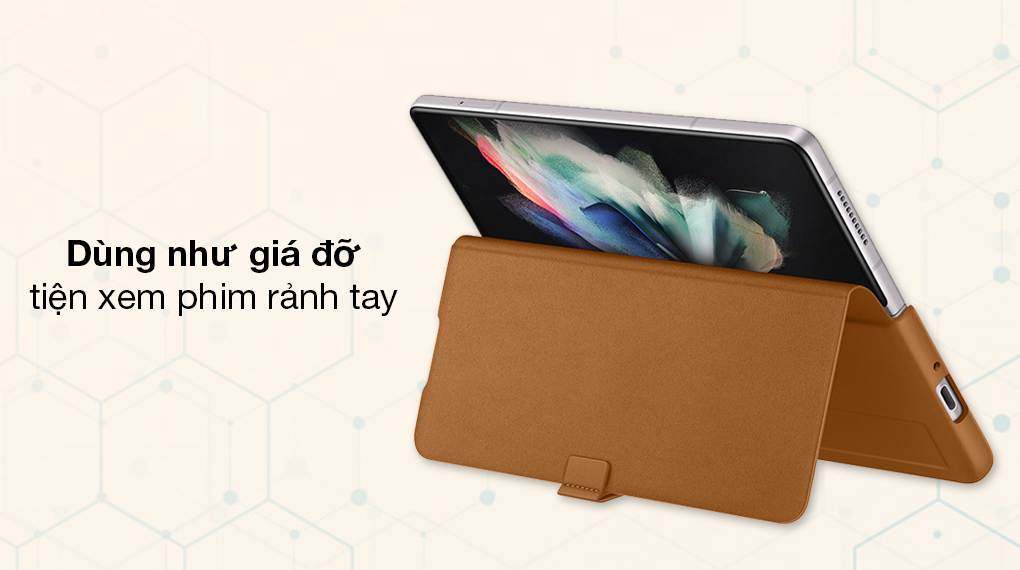 Bao da Galaxy Z Fold3 5G Nắp Gập Samsung Nâu - Tạo thành giá đỡ điện thoại khi gập lại Bao da Galaxy Z Fold3 5G Nắp Gập Samsung Nâu - Tạo thành giá đỡ điện thoại khi gập lại