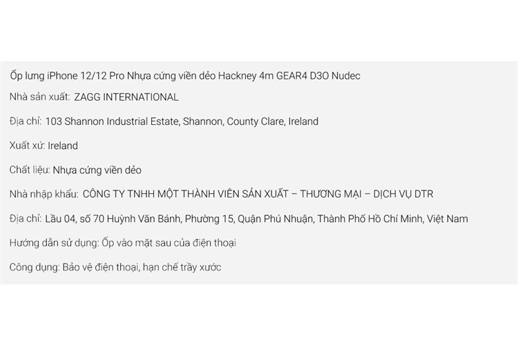 Ốp lưng iPhone 12/12 Pro Silicone GEAR4 D3O Hackney 4m Chính hãng Màu Trắng