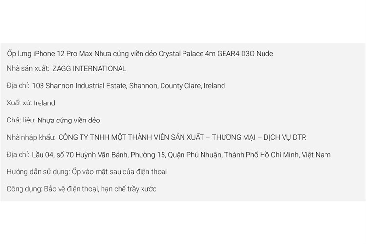 Ốp lưng iPhone 12 Pro Max Silicone GEAR4 D3O Crystal Palace 4m Chính hãng Màu Trắng