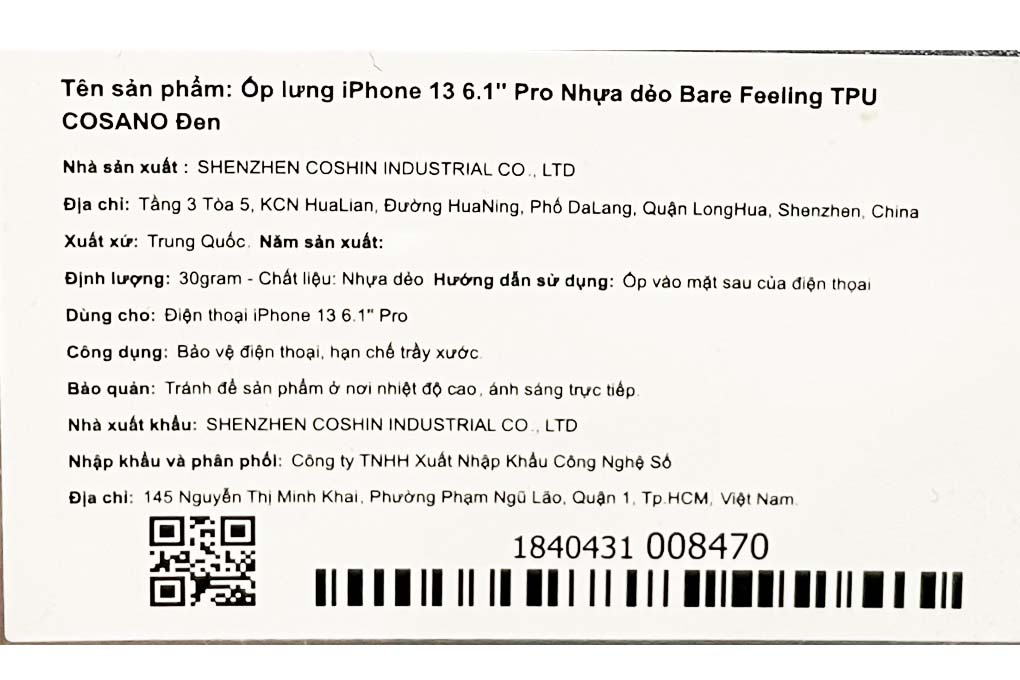 Ốp lưng iPhone 13 Pro Nhựa dẻo Bare Feeling TPU COSANO