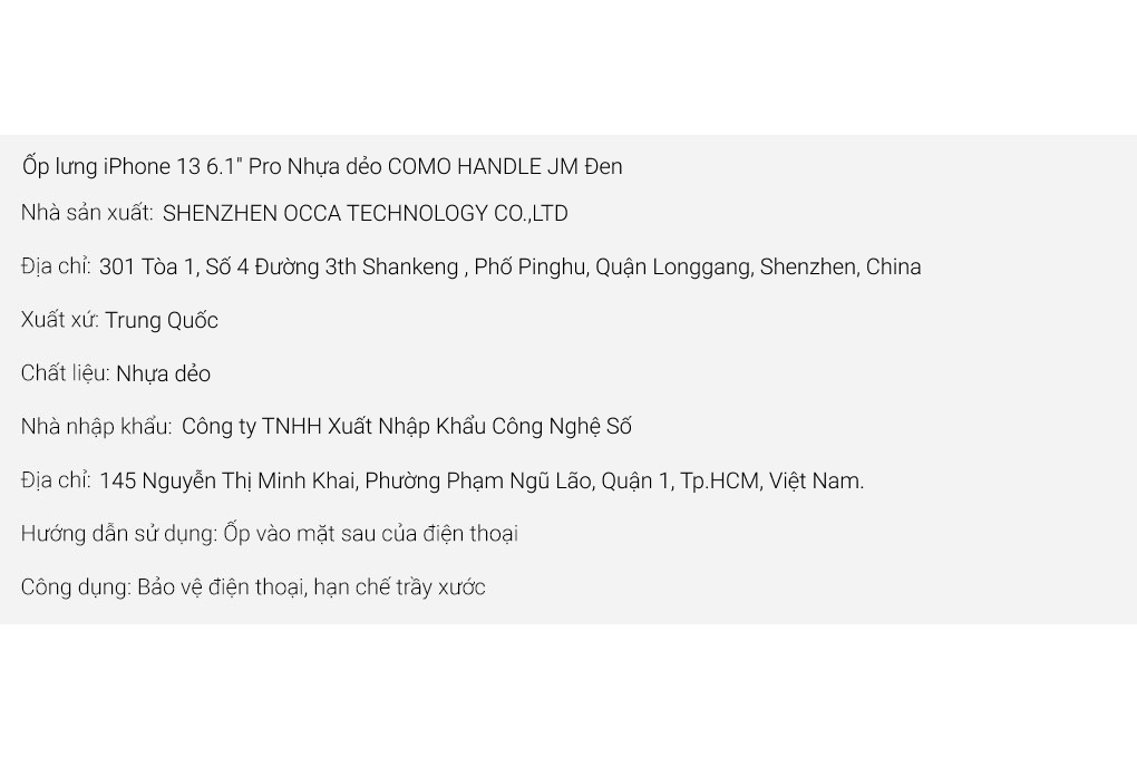 Ốp lưng iPhone 13 Pro Nhựa dẻo COMO HANDLE JM Màu Đen