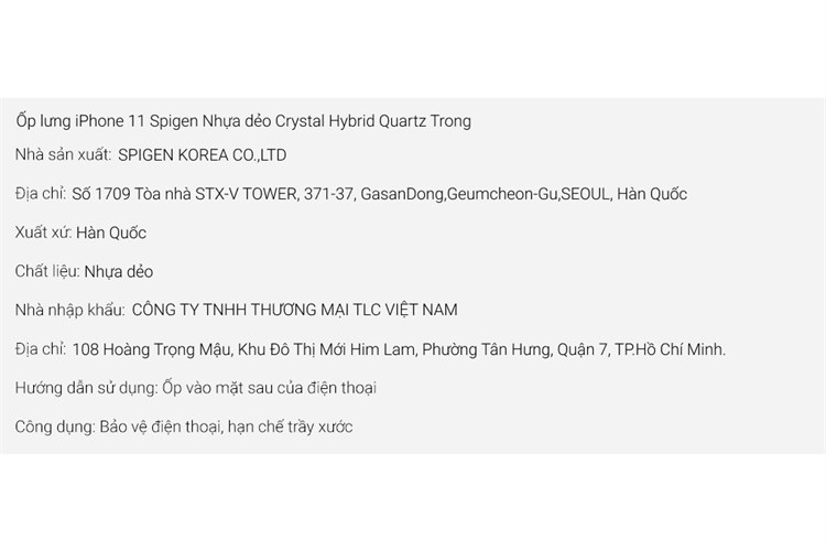 Ốp lưng iPhone 11 Silicone Spigen Crystal Hybrid Quartz Chính hãng Màu Trắng