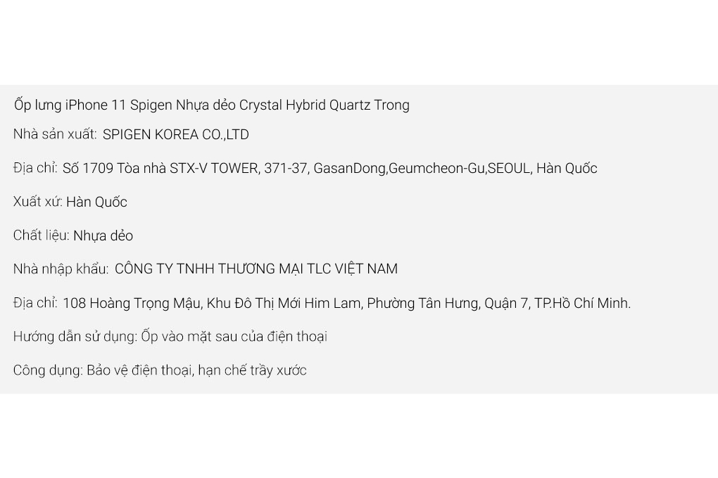 Ốp lưng iPhone 11 Silicone Spigen Crystal Hybrid Quartz Chính hãng Màu Trắng