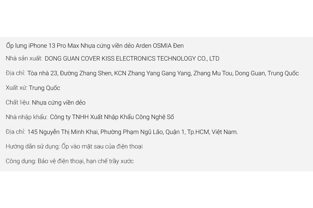 Ốp lưng iPhone 13 Pro Max Nhựa cứng viền dẻo Arden OSMIA Màu Đen