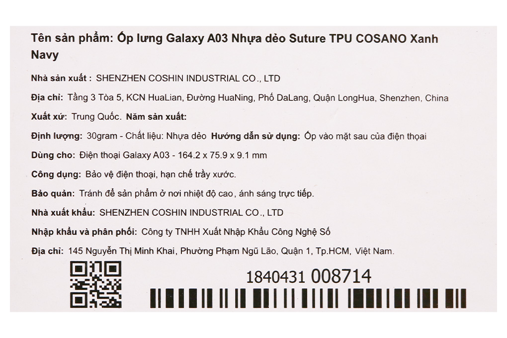 Ốp lưng Galaxy A03 Nhựa dẻo Suture TPU COSANO