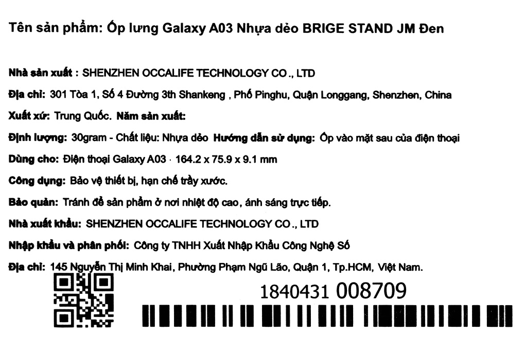 Ốp lưng Galaxy A03 Nhựa dẻo BRIGE STAND JM