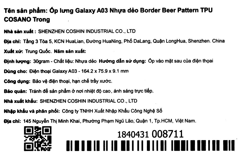 Ốp lưng Galaxy A03 Nhựa dẻo Border Beer Pattern TPU COSANO