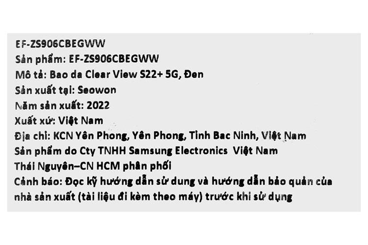 Bao da Smart Clear View Samsung Galaxy S22+ Chính hãng Màu Đen